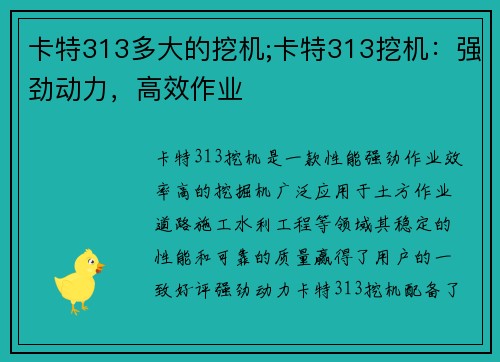 卡特313多大的挖机;卡特313挖机：强劲动力，高效作业