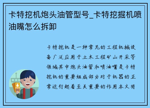 卡特挖机炮头油管型号_卡特挖掘机喷油嘴怎么拆卸